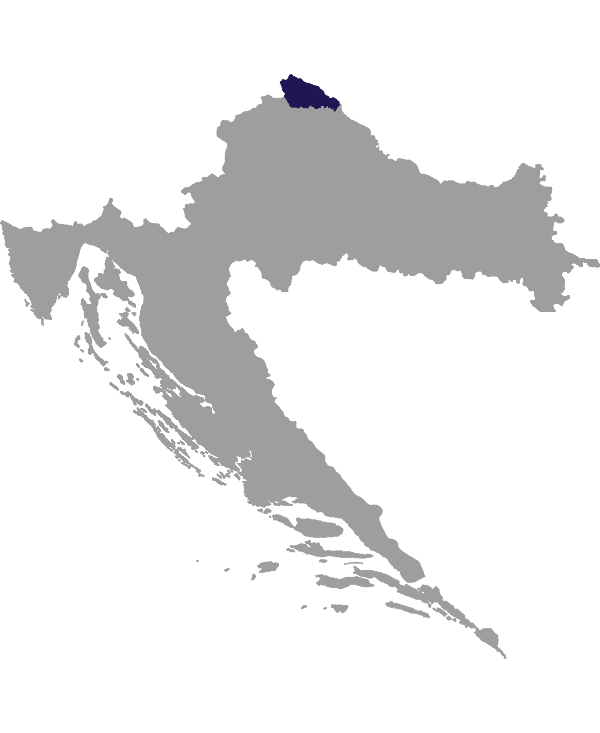 Landkaart Kroatië grijs met comitaat Međimurje donkerblauw op transparante achtergrond - 600 * 733 pixels